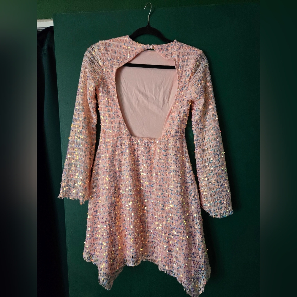 Pink Sequin Long Sleeve Dress - Picture 4 of 4